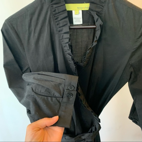 Tevrow & Chase black ruffle wrap dress size 2 - Picture 2 of 5